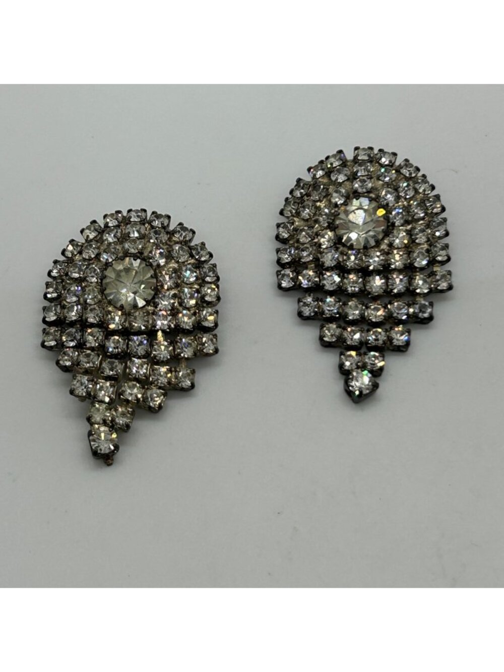 Vintage S.G. DOr Rhinestone Art Deco Waterfall Shoe Clips Silver Tone Heel Accen